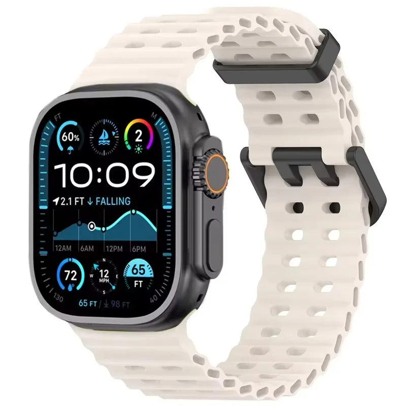 Ocean สายซิลิโคนสําหรับ Apple Watch Band Ultra 2/1 49 มม.10 46 มม.สร้อยข้อมือกีฬาสายรัดข้อมือ iWatch series 9 8 7 6 5 4 SE 45 มม.44 มม.