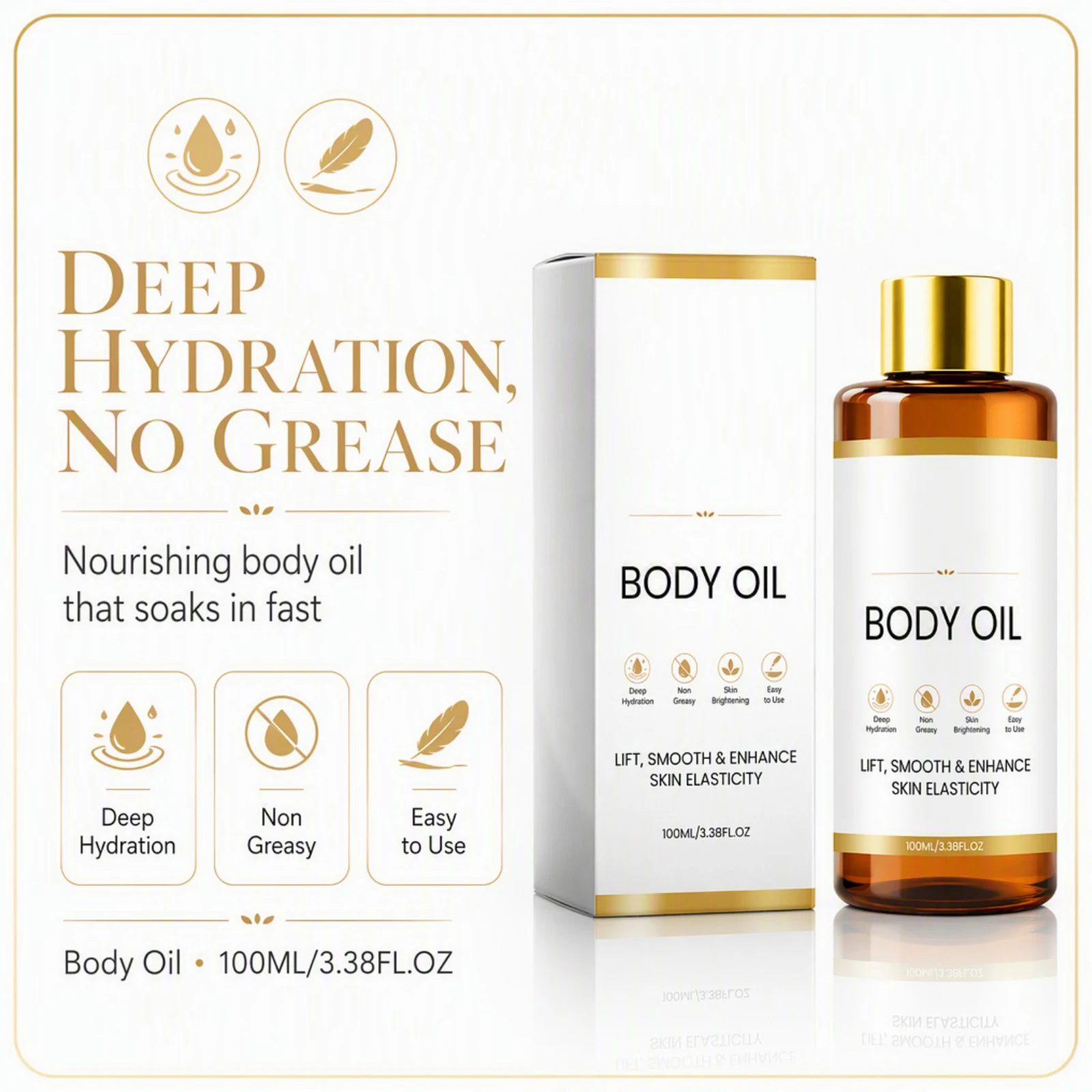 Firming Brightening Body Oil with Hyaluronic Acid Collagen Centella Non Greasy Fast Absorbing Moisturizing Lift Skin Look 100ml
