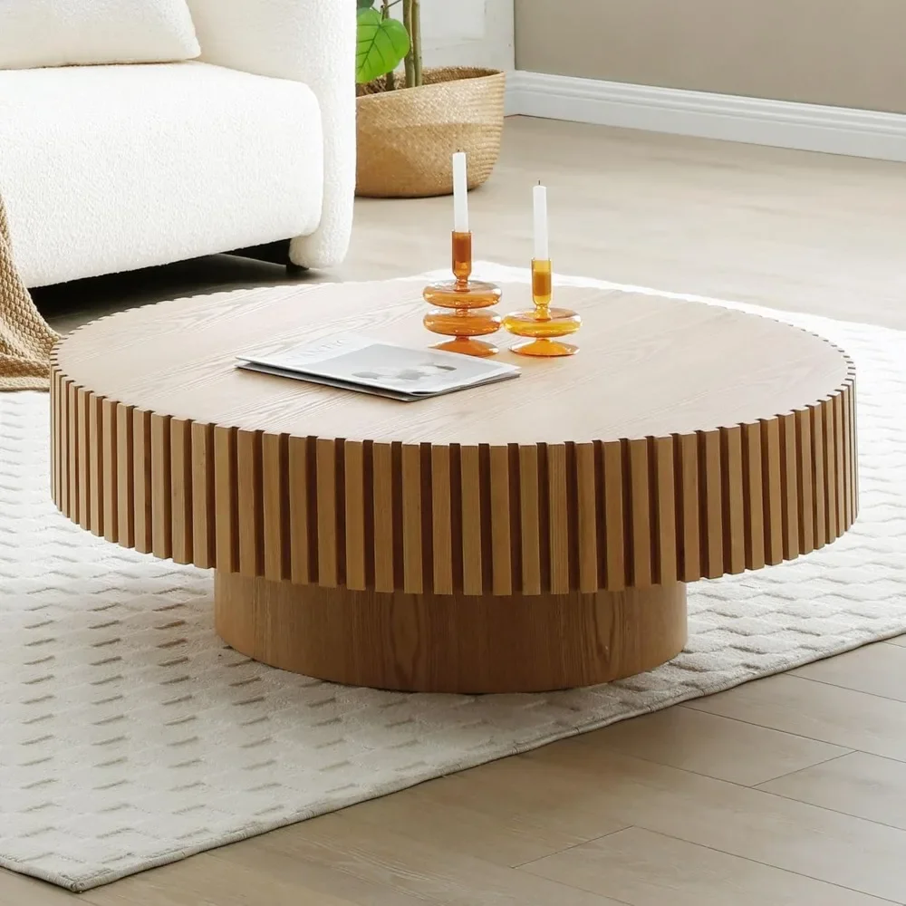 Round Coffee Table, Coffee Tables for Living Room Mid Century Modern Coffee Table, Small Wood Table for Living Room