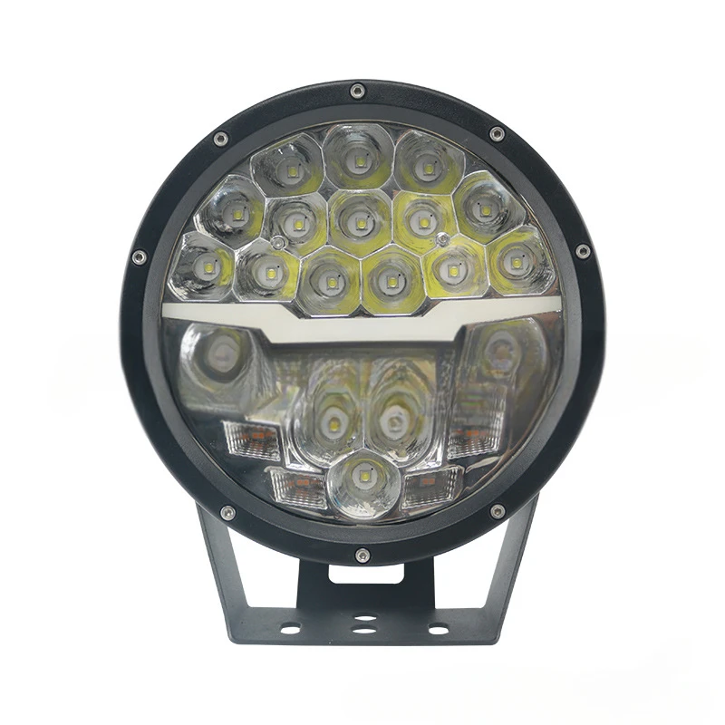 For European/American Car Markets 7-Inch 220W Dual-Color (Yellow-White) LED Work Light, Off-Road RGB Lamp for Cross-Border Sales