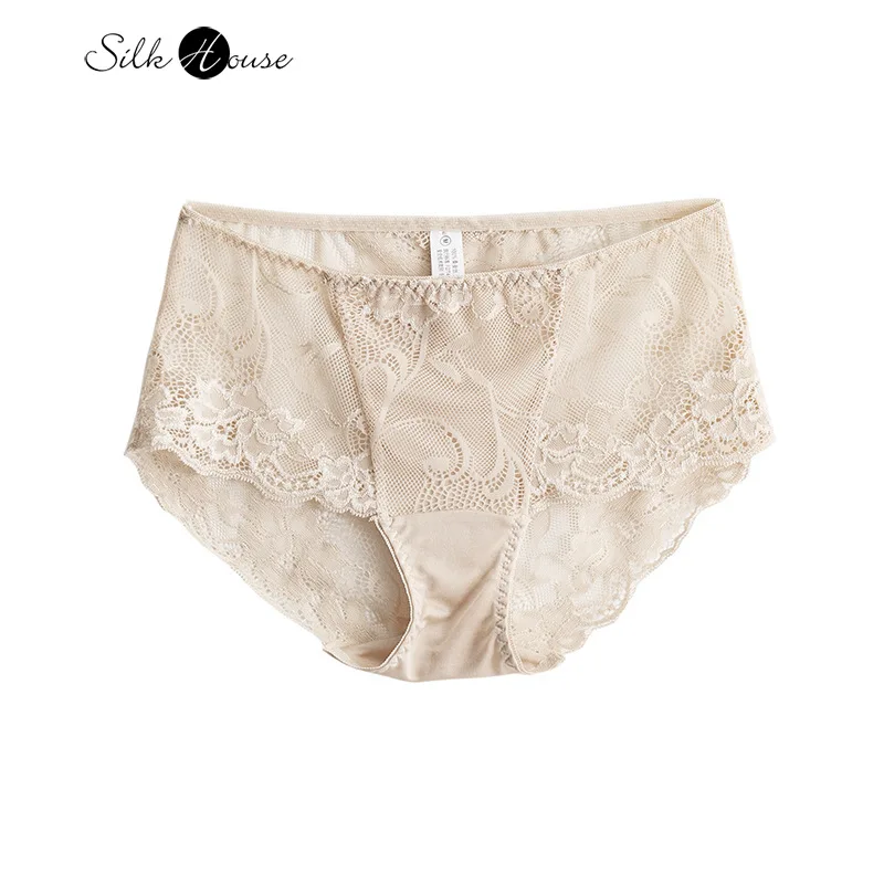 

Women's Natural Mulberry Silk Lace and Lace Stitching Sexy and Comfortable Mid Rise Silk Knitted Underwear