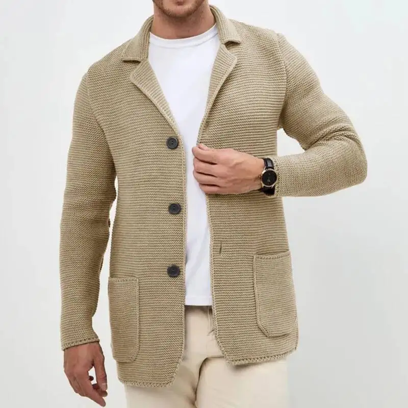 Kardigan Rajut Pria Santai Musim Gugur, Atasan Trendy Kerah Lipat Kancing Depan, Jaket Sweater Mantel Pria, Sweatercoat Vintage