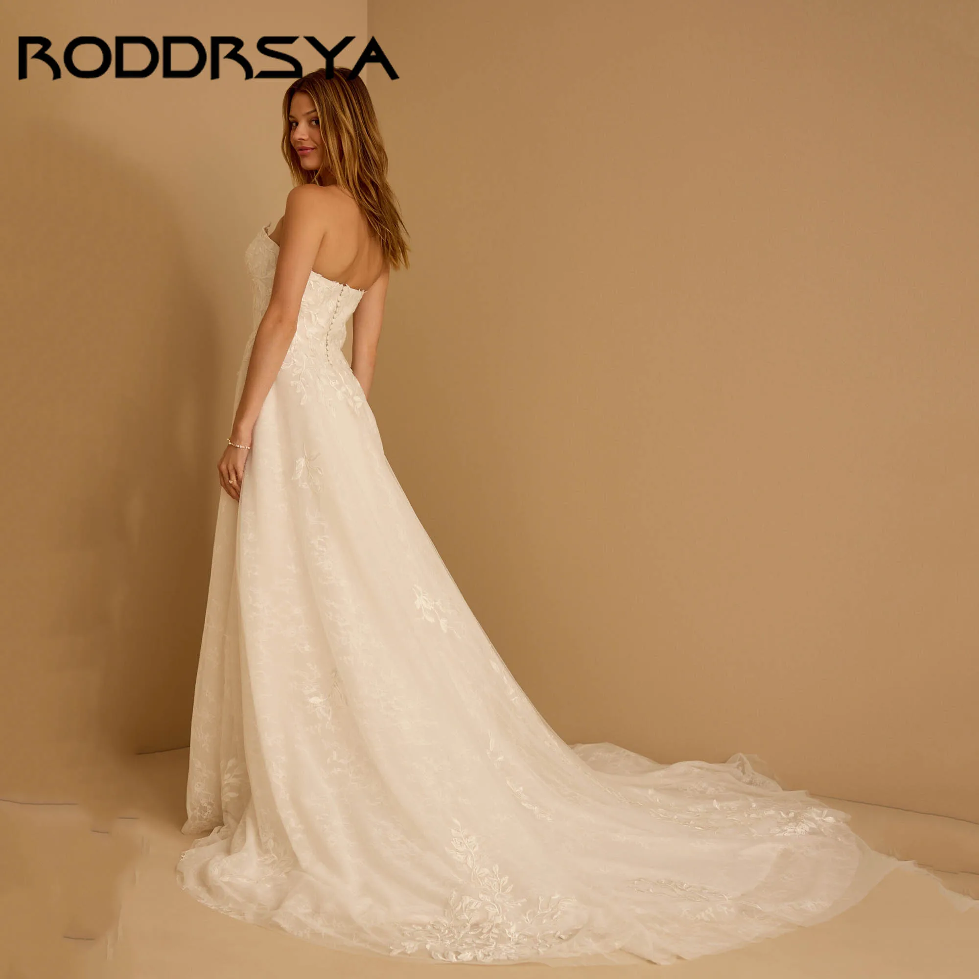 

RODDRSYA Elegant Strapless Wedding Dress 2025 A-line Appliques Tulle Bridal Gowns Classic Backless vestidos de novia Customized