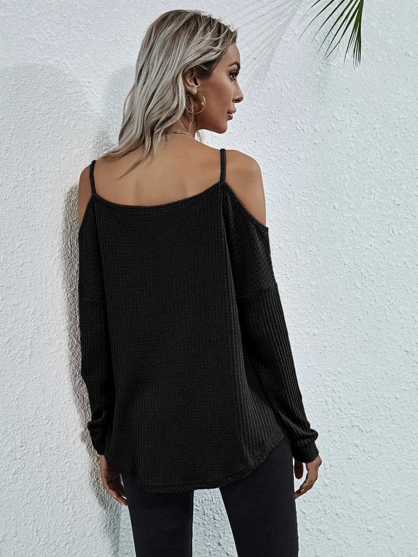 Nice Casual And Fashionable Loose Straps Long Sleeves Knitted Spring And Summer Women's T-shirt