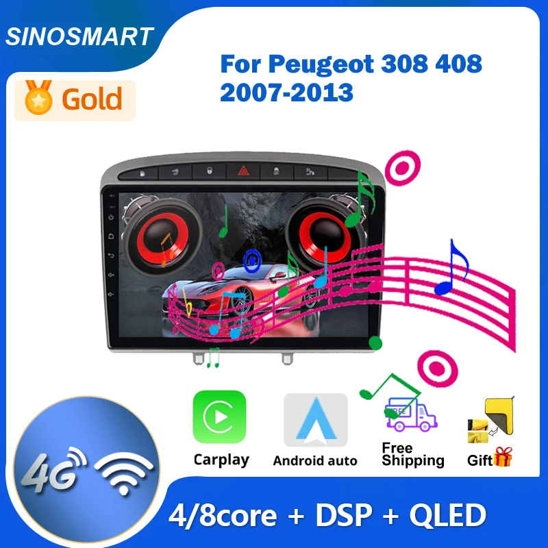 SINOSMART para Peugeot 408 para Peugeot 308 308SW 2007-2013 reproductor Multimedia de navegación GPS para coche DSP incorporado