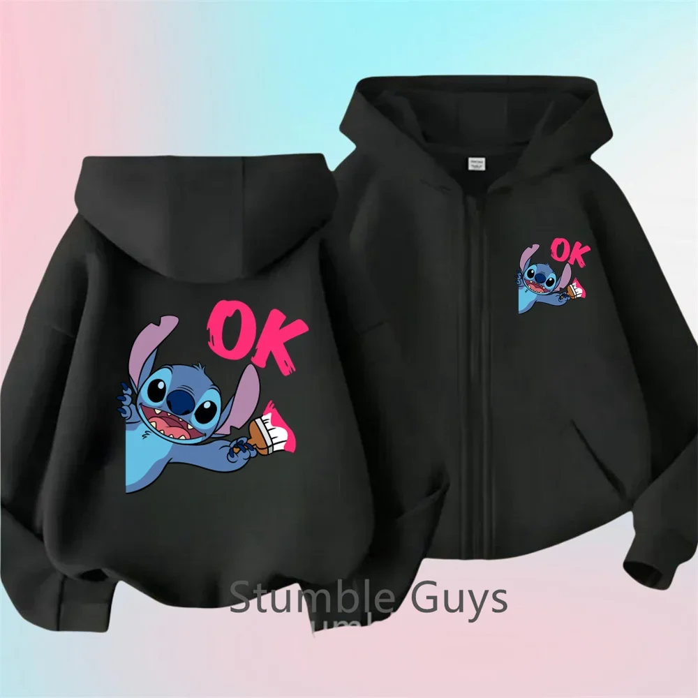 

Kawaii Disney Stitch Children's Clothing Girls Baby Cute Stitch Cardigan Coat Boys Casual Sport Zipper Hoodie