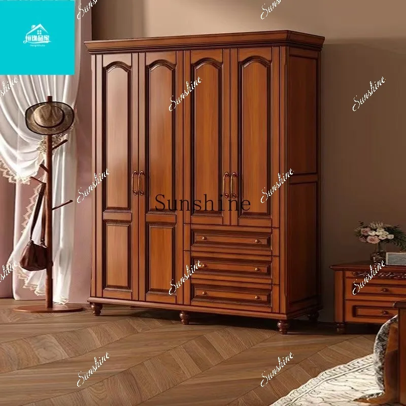 Modern simple American solid wood wardrobe white three four five door wardrobe with drawers  FT