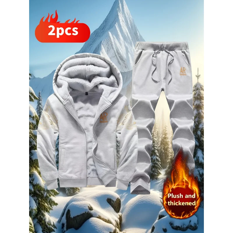 

Комплект из двух предметов больших размеров, зимний флисовый утолщенный мужской повседневный спортивный молодежный мужской новый корейский кардиган, облегающий модный кардиган Spo