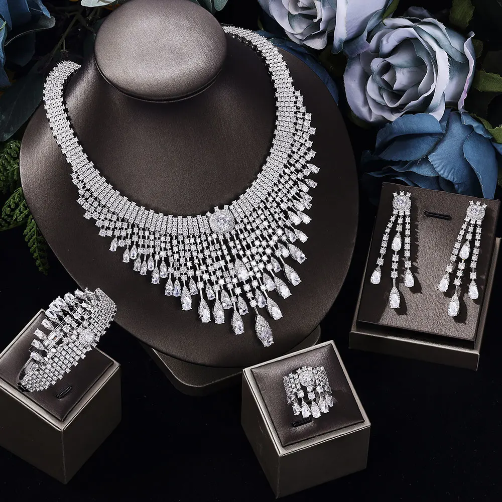 HIBRIDE New Yellow Tassel Dazzling Jewelry Necklace Earrings Bracelet Women's Set Suitable for Wedding Holiday Event Gift S-1000