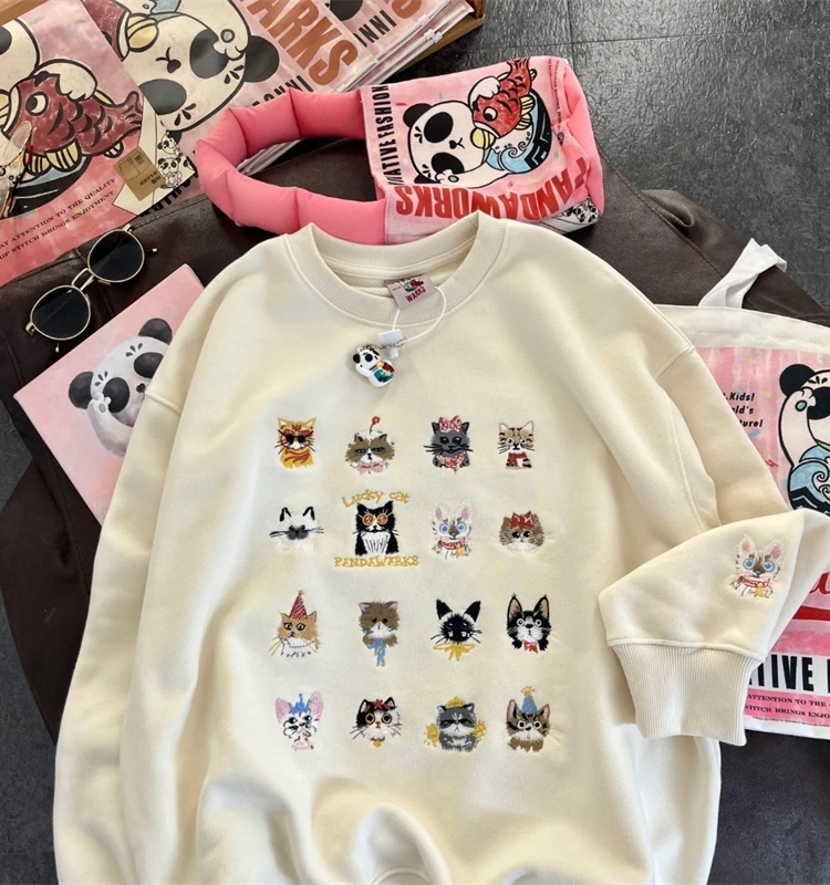 Extra Large 300 Pou Embroidered  Print Fce Lined Loose Long Sve Hoodie Women's Autumn Winter Faion 240 Pou