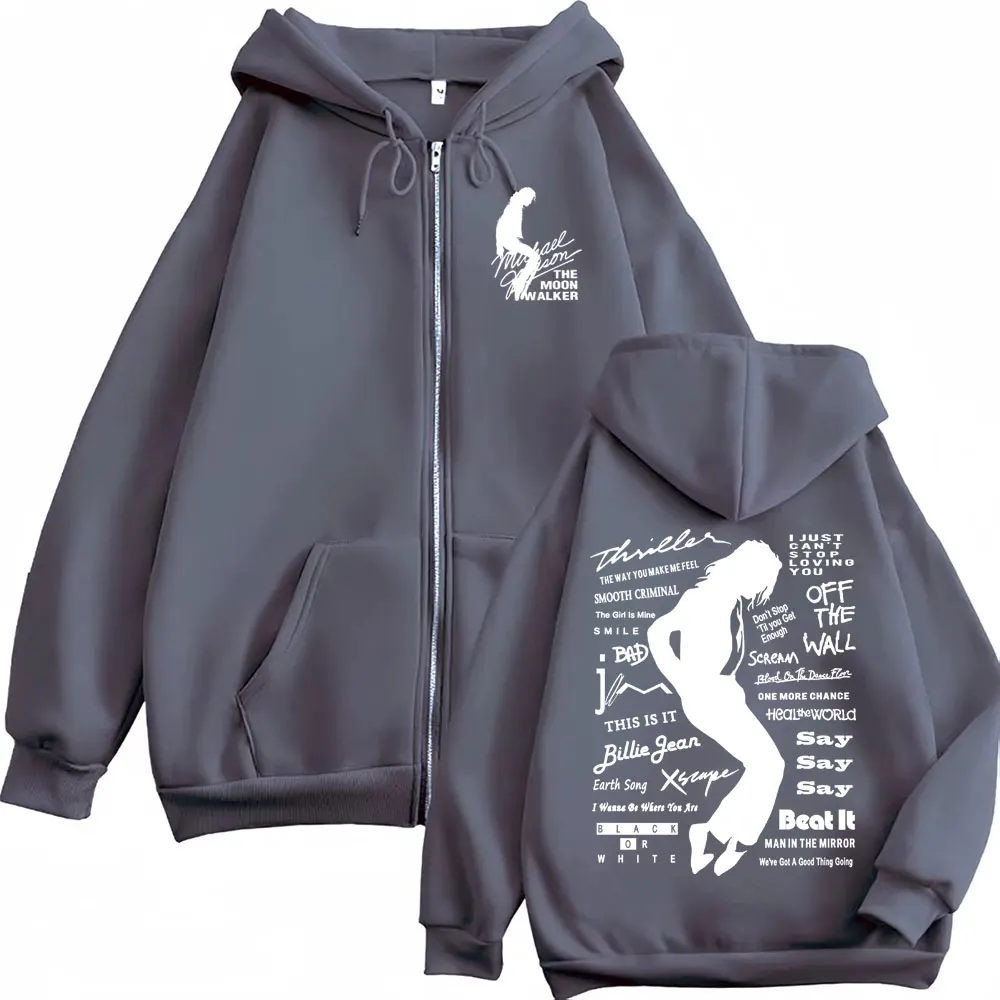 Michael Jackson King of Pop Reißverschluss-Hoodies für Männer und Frauen, Harajuku-Streetwear-Jacke, Sweatshirts, lässige Fleece-Pullover mit Reißverschluss, Mäntel – Detail 3