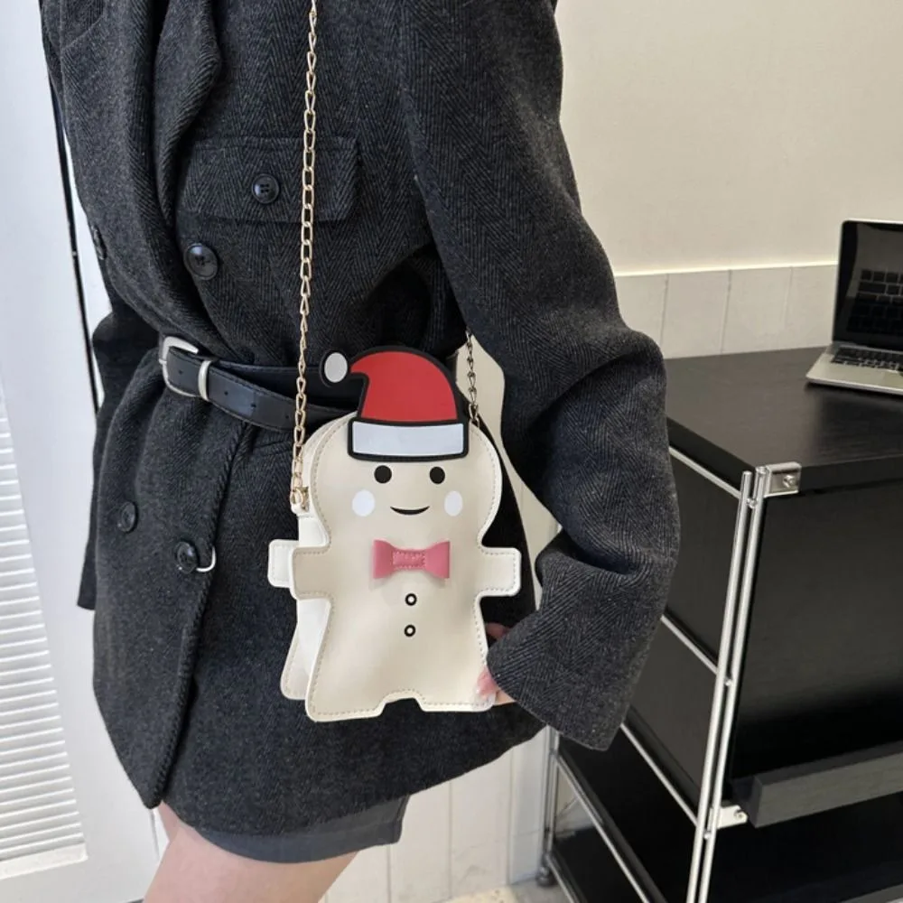 Sac de téléphone en cuir avec nœud à la mode, patchwork INS, sac à chapeau de Noël, porte-monnaie, grande capacité, sac initié bonhomme de neige, décoration de festival