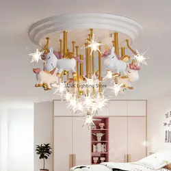 Candelabros creativos de dibujos animados para habitación de niño y niña, lámpara de techo con estrella, soldado Pegaso, cuidado de los ojos, decoración de dormitorio, lámparas LED