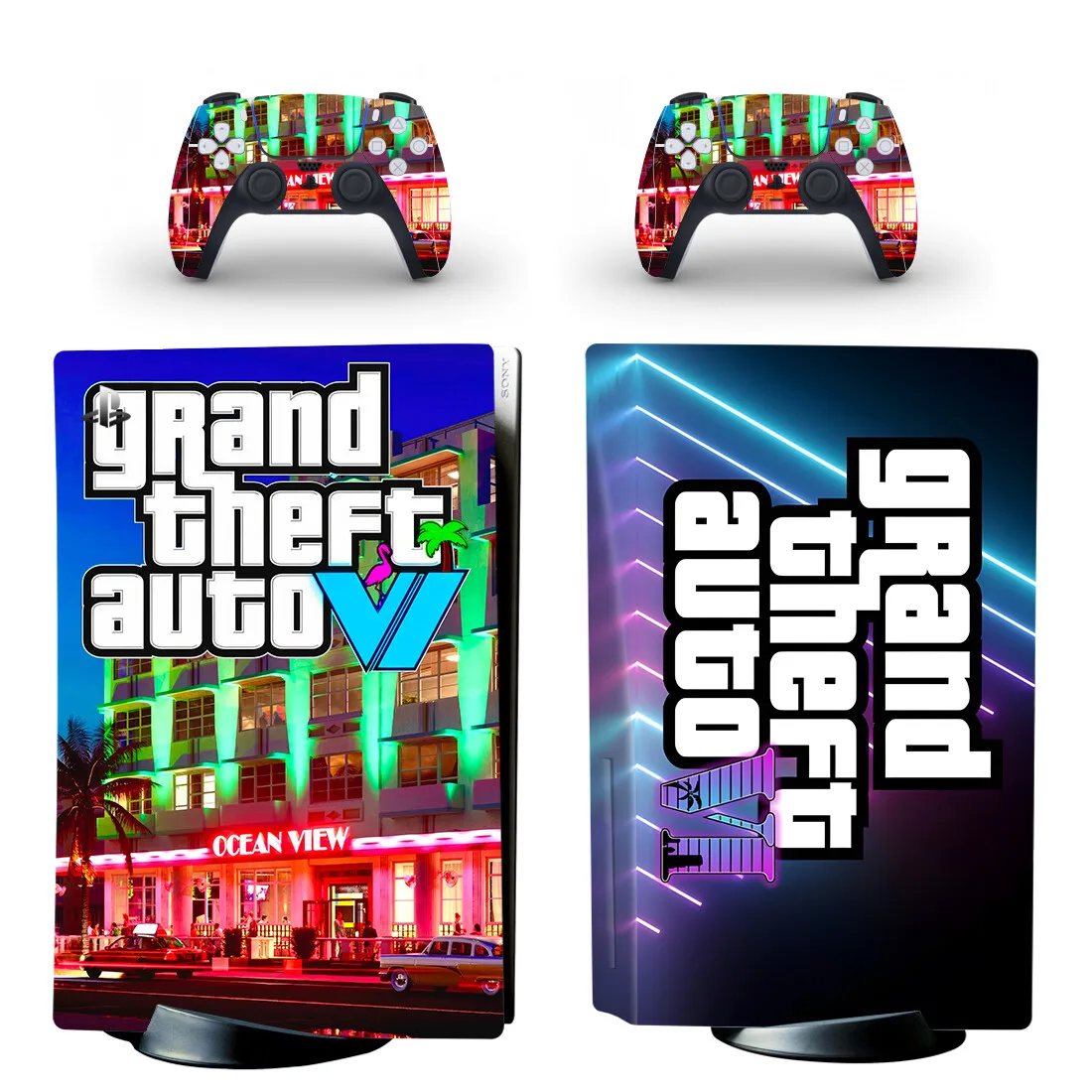 Grand Theft Auto VI GTA 6 PS5 disco Skin Sticker Decal Cover para consola y 2 controladores PS5 Disk Skin Vinyl