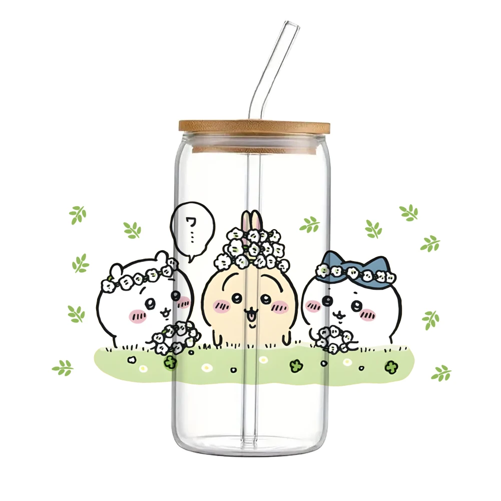 Sanrio Chiikawa 11*24cm UV DTF Wraps Transfer Sticker DIY For 16oz Libbey Glass Cup Waterproof Decals Coffee Cup Sticker