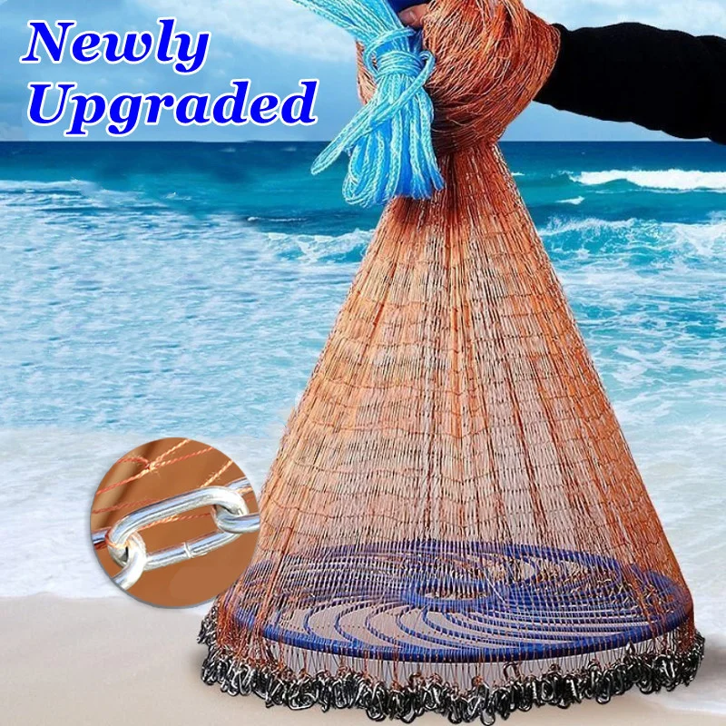 

New Upgraded Fishing Net 4.2M-7.2M Small Mesh Hole Weighted New Style Steel Chain Sinkers Hand Cast Fishing Net Fishing Tools