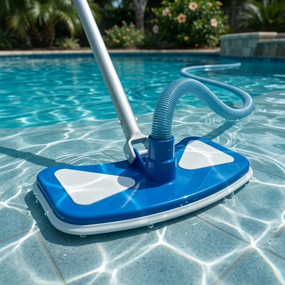 Pool Floor Nozzle with Weighted Design to Prevent Floating and Soft Bumper Protection for Pool Walls Use with Telescopic Pole
