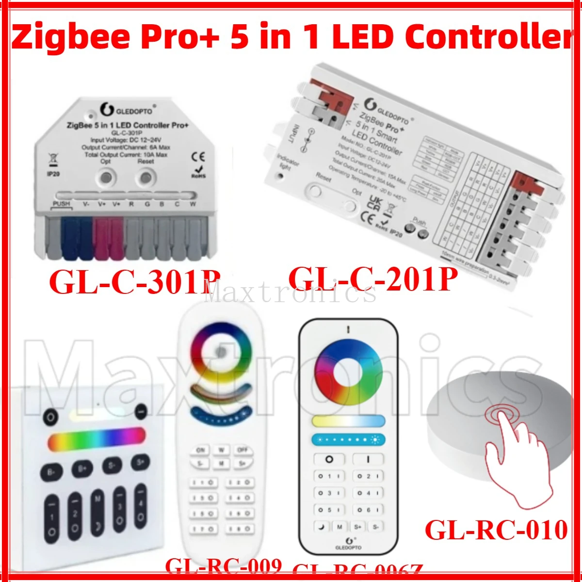 5 in 1 Zigbee3.0 Pro+ LED Strip Controller 10A Max Alexa Tuya Smart APP Voice RF Remote Control for RGBCCT/RGBW/RGB/CCT/Dimmer