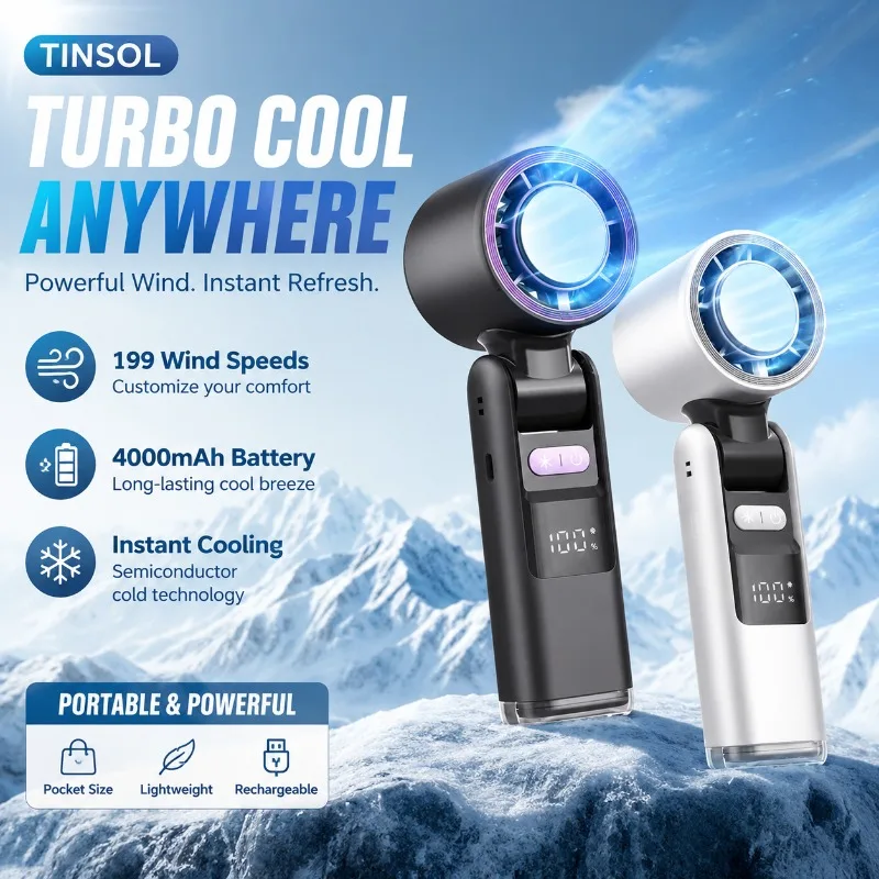 

K801 High Speed Ice Compress Handheld Fan Digital Display Turbo Powerful 100 Speed Foldable Refrigeration Cooling Fan Portable