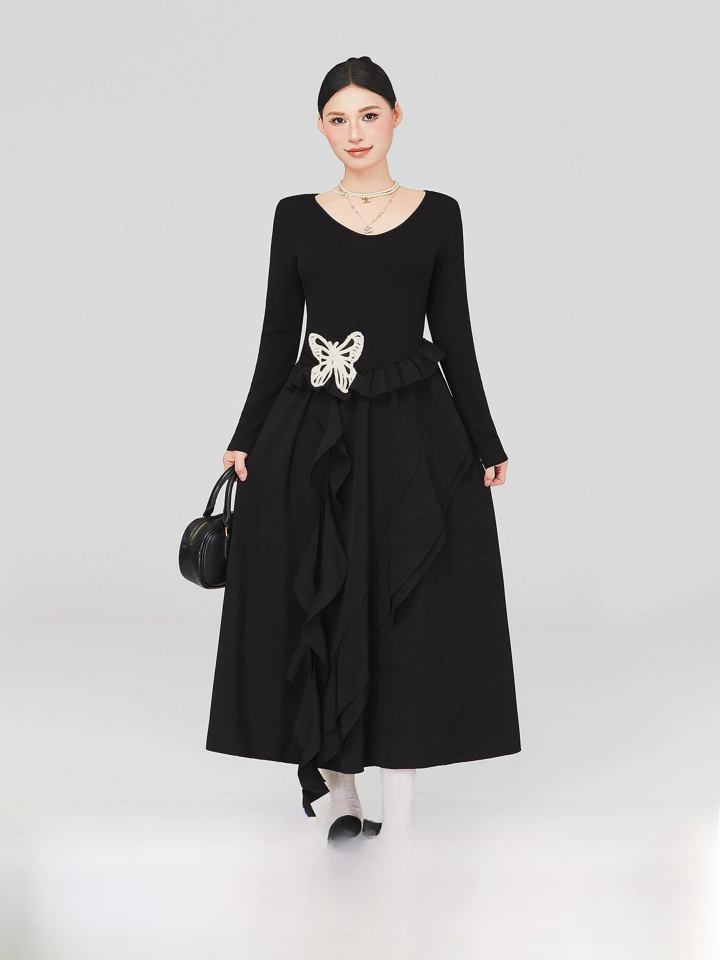 

Омолаживающее платье 2026 года, весеннее, черное, с длинным рукавом, уникальное, премиум-класса, больших размеров, женское, модное, для повседневной носки, асимметричное