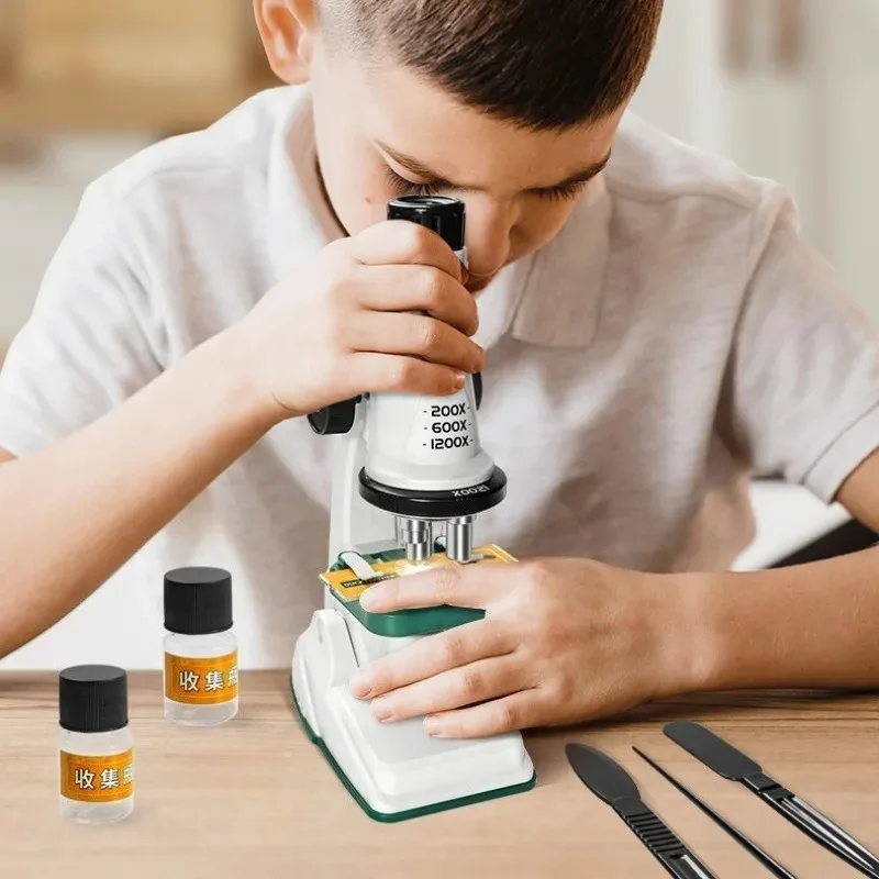 Children Microscope Kit 200x-1200x Biological Science Stem Toy School Home Educational 10x Pocket Magnifier Portable Microscope