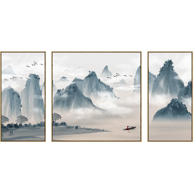

New Chinese style, landscape living room decorative painting, sofa background wall hanging painting, triptych, study, hotel,