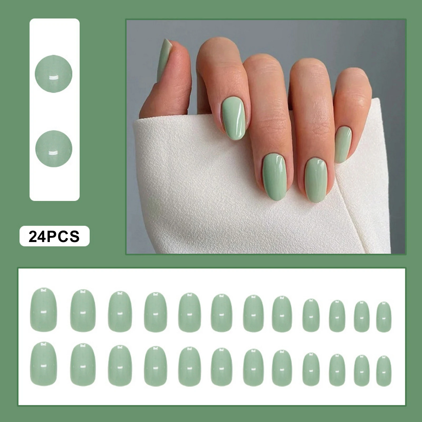 24pcs Press on Nails Reusable Mint Green Nail Stickers for Daily Wear Aesthetic Fake Nails Set Acrylic Nail Tips For Women