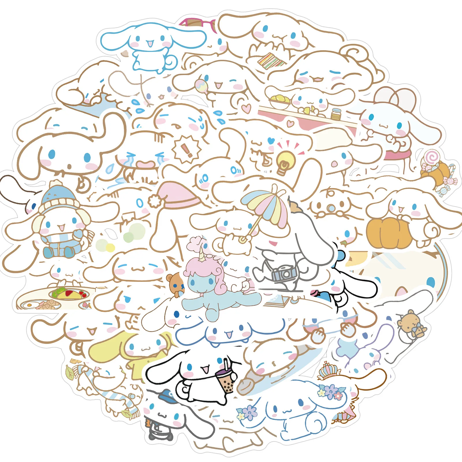 50PCS Funny Cinnamoroll Home Decorative Graffiti Stickers Cartoon Anime Cute Book Stationary Wall Car Travel Kids Sticker