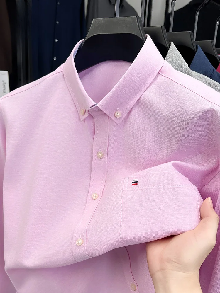 

Lormen Men's Pure Cotton Long Sve irt Loose Fit Faionable Pink Busin Casual Wear for Middle-Aged And Young Men