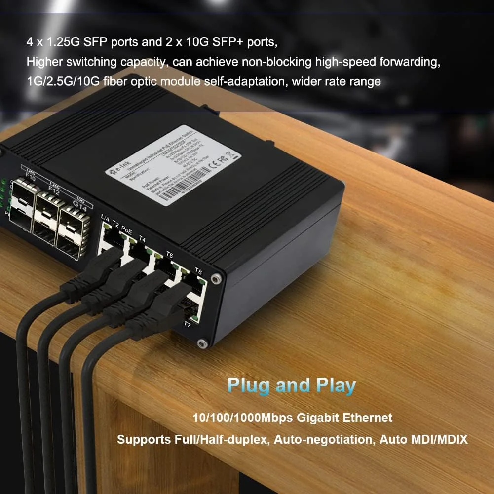 Industrial 8-Port Gigabit PoE+ Switch with 4 SFP and 2 10G SFP+ Ports 240W PoE Budget for Harsh Environment -40℃ to 80℃