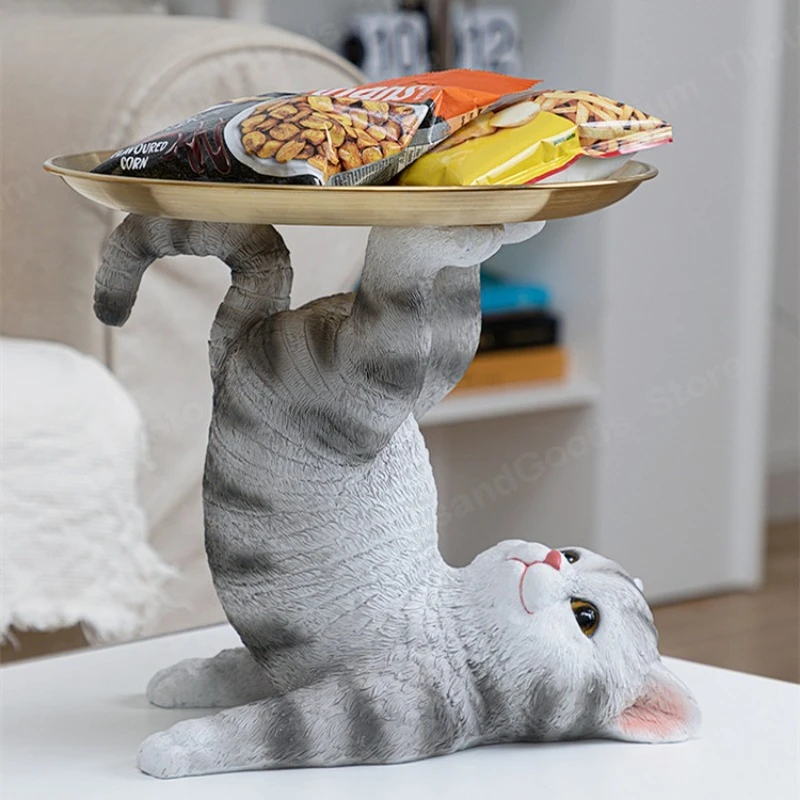 

Cat Key Storage Ornaments Resin Animal Sculpture Metal Storage Tray Home Accessories Decoration Crafts Candy Plate Snack Tray