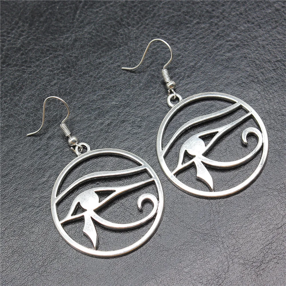 Fashion Handmade Simple Design Antique Silver Color Eye Of Horus Pendant Earrings Women Vintage Drop Earrings