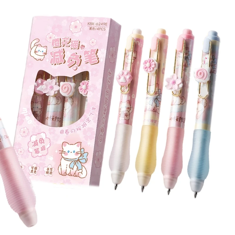 4Pcs Cartoon Retractable Gel Pen Erasable Gel Pen 0.5mm Tip, Smooth to Write Refillable Gel Pen for Student Game Reward