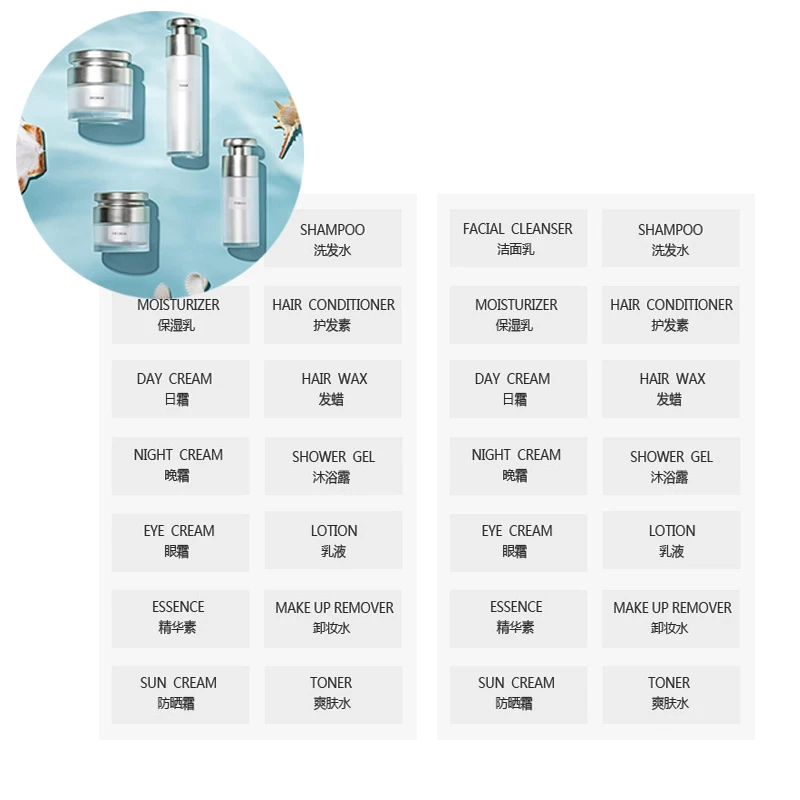 【1Pc English Splitting Bottle Stickers Separate Bottling Transparent Label Travel Cosmetic Shower Gel Shampoo Labeling】