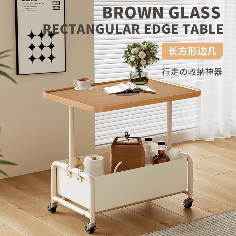 Light Luxury High-end Bedside Trolley Movable Coffee Table Rack Cream Style Sofa Side Table Mesa Room Decor Furniture