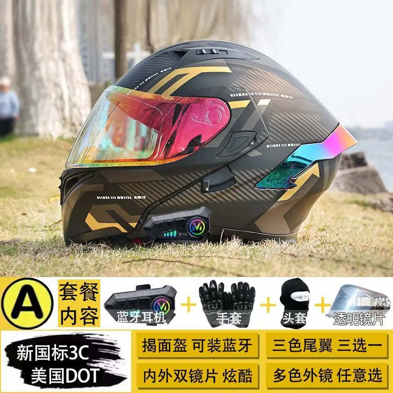 Orz Crash Helmet Motorcycle DOT Certified Motorcycle Flip Helmet Double Lens Helmet Motorcycle with Bluetooth Universal