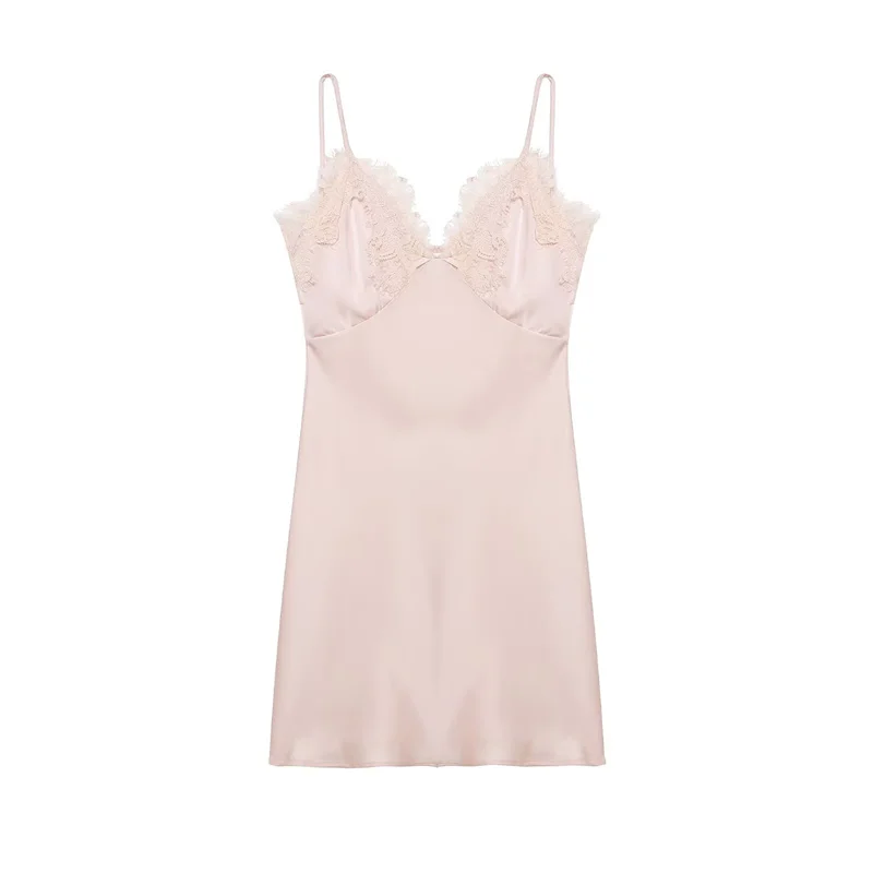 2026 ربيع جديد وصول مثير الحرير يشعر الدانتيل المرقعة الرسن الرقبة كامي الأعلى