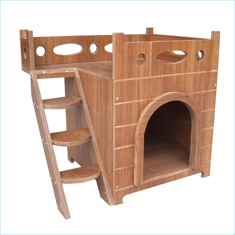 aWholesale Wooden Cat House Cosy Cat's Shelter with Balcony and Ladder Wooden Pet Kennel with Balcony Indoor and Outdoor Use