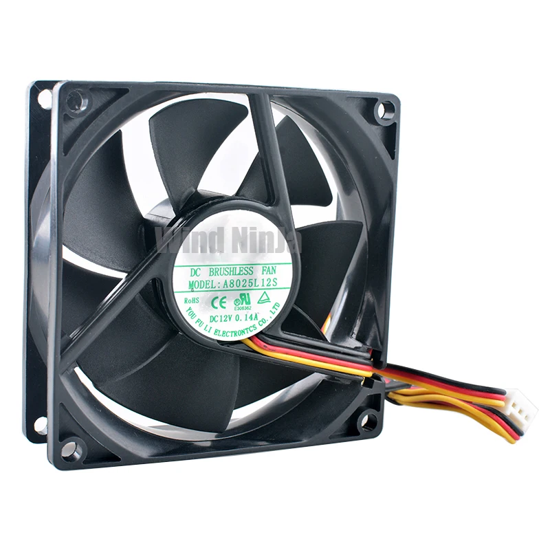 A8025L12S 8cm 80mm fan 80x80x25mm DC12V 0.04A 2pin 3pin 2000rpm Quiet cooling fan for chassis CPU power supply