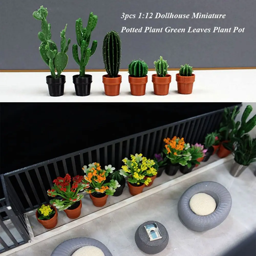 3 stücke Neue 1:12 Puppenhaus Miniatur Topfpflanze Multistyles Mini Grüne Blätter Blumentopf Spielen Haus Dekor Puppe Haus Zubehör