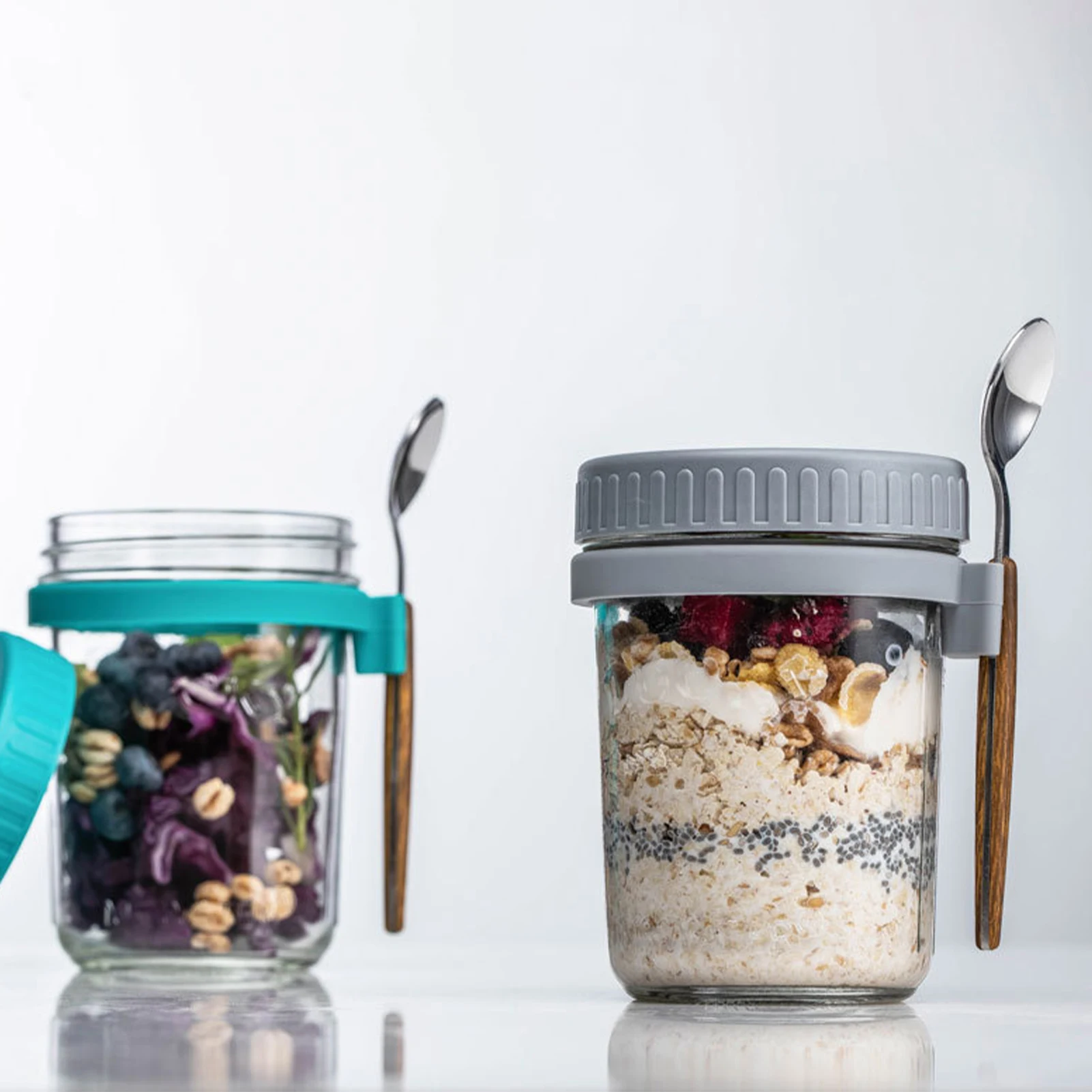 10 Oz Kitchen Overnight Oats Container Mason Jars Breakfast Oatmeal Cereal Nut Yogurt Salad Cup Container Oatmeal Container