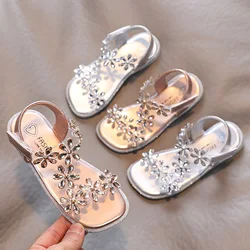 2023 estate ragazze sandali fiore cristallo principessa scarpe bambini moda strass scarpe da spiaggia bambini antiscivolo cinturino alla caviglia scarpe