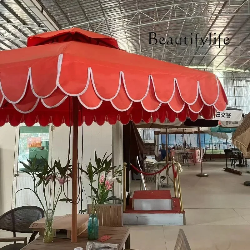 R في الهواء الطلق المظلة فندق B & B الشاطئ المناظر الطبيعية الخلابة ثمانية عظام سبائك الألومنيوم العمود الأوسط مظلة كبيرة شرابة موجة حافة Creativ