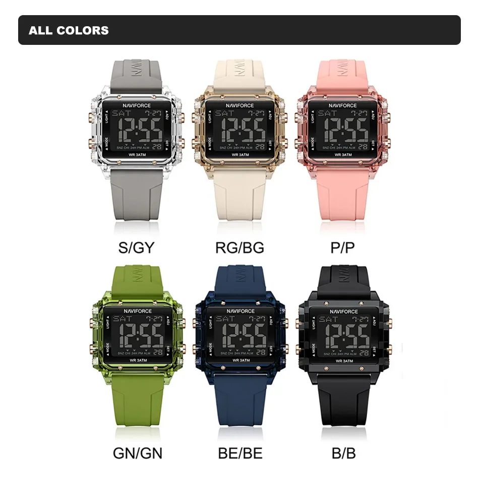 NAVIFORCE Orologio digitale LCD da donna Cinturino in silicone moda semplice Impermeabile Data Sport Orologio da polso elettronico Relogio Feminino
