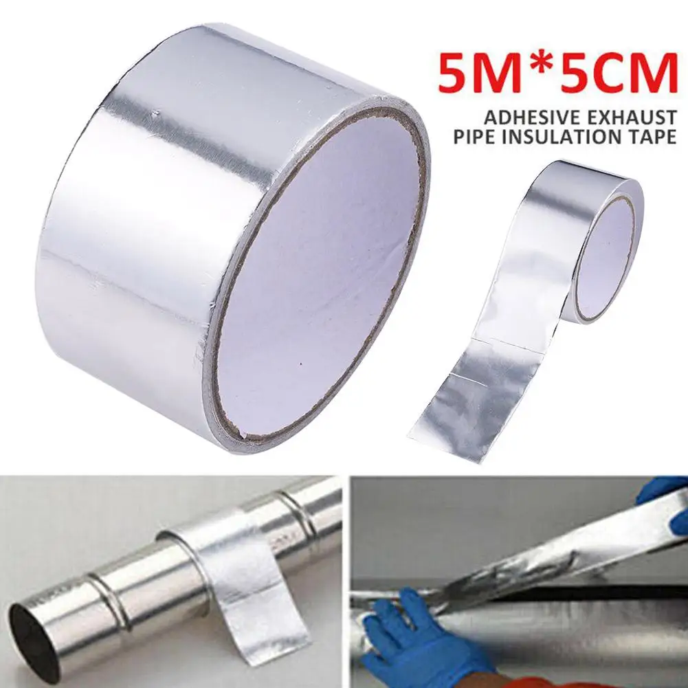 5mx5cm Fiberglass Heat Reflective Tape Silver High Temperature Heat And Sound Wrap Tape Thermal Insulation Band Exhaust