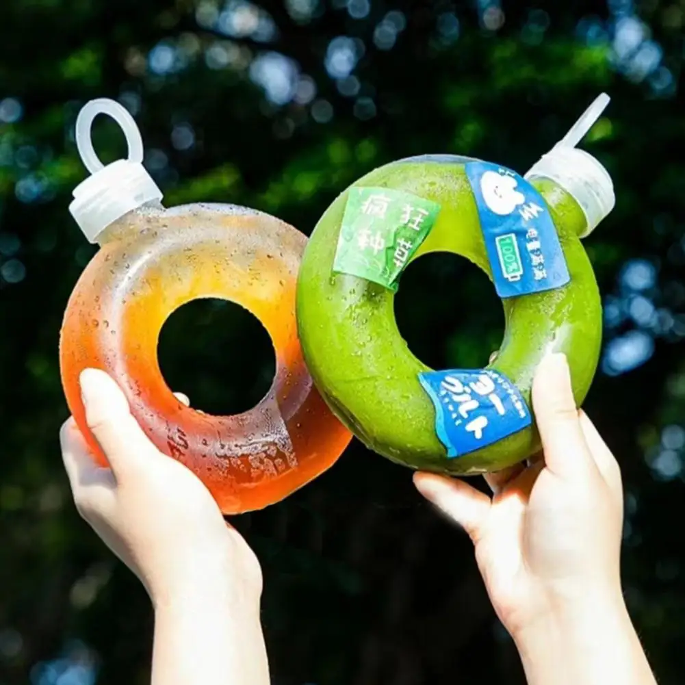 500ML/350ML Cute Donut Water Bottle Handle Ring  Women Girls Travel Cup Transparent Drinking Bottle