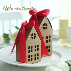 Christmas House Shape Candy Box,Kraft Paper,Wedding Favor Boxes,Gift Bags,DIY Cookie Packaging Boxes,Birthday Party Decoration