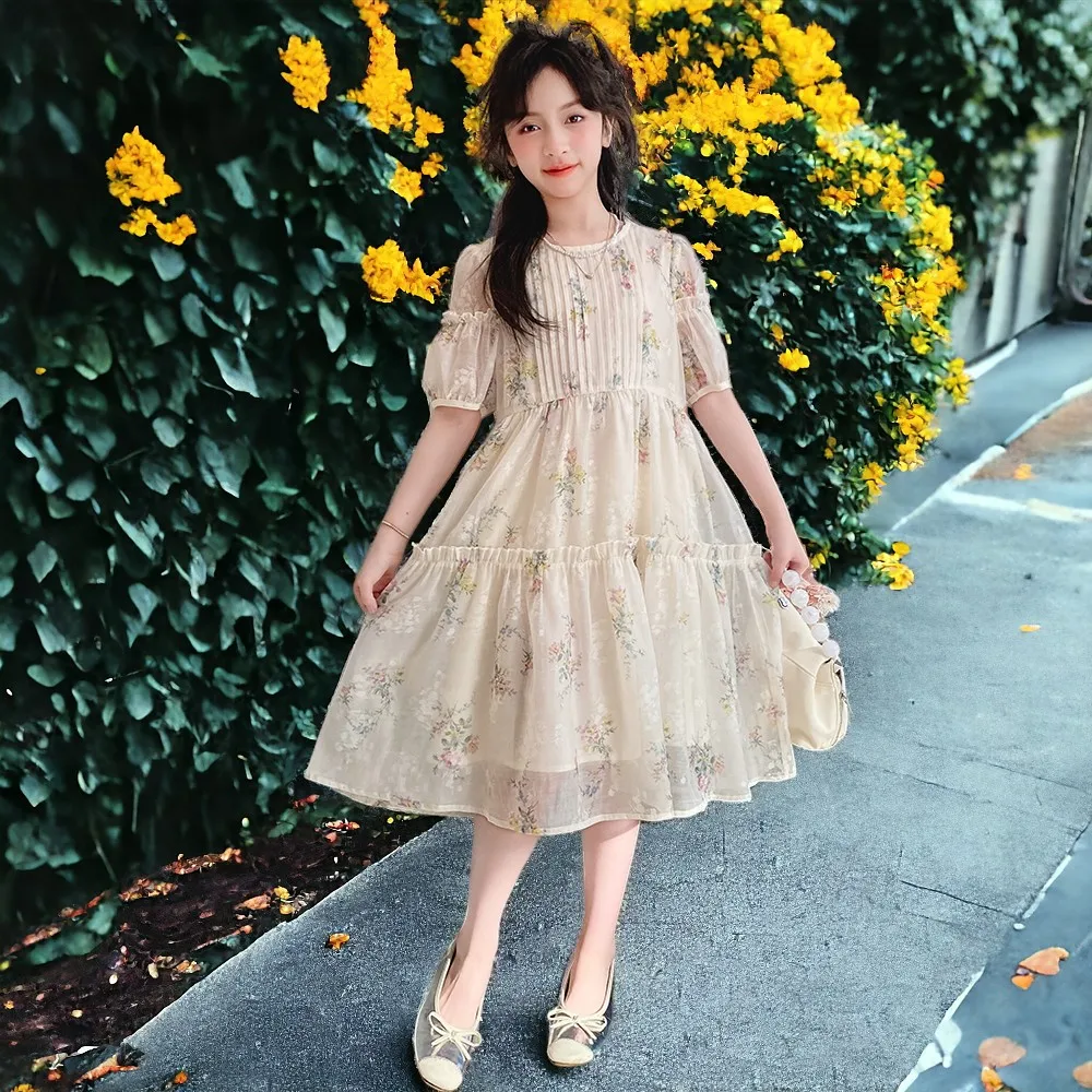 Summer Outfits Baby Kids Flower Dresses for Girls Princess Dress Floral Short Sleeve Children Lolita Costumes 6 8 10 12 13 Years