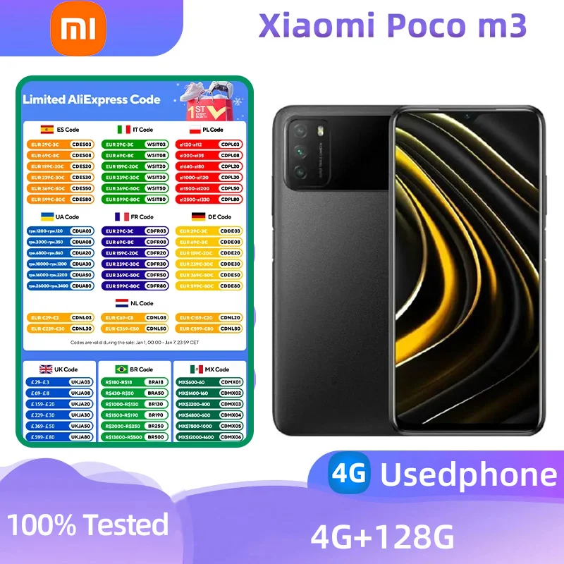 Xiaomi Redmi POCO M3 4G 6.53-inch screen smartphone CPU Qualcomm Snapdragon 662 battery capacity 6000mAh 48MP camera used phone