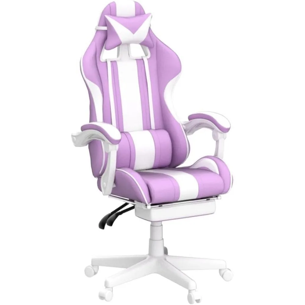 كرسي ألعاب Kawaii باللون الأرجواني الفاتح مع آذان أرنب، مريح ولطيف للاعبين، مستلق مع مسند للقدمين وميزات التدليك #6